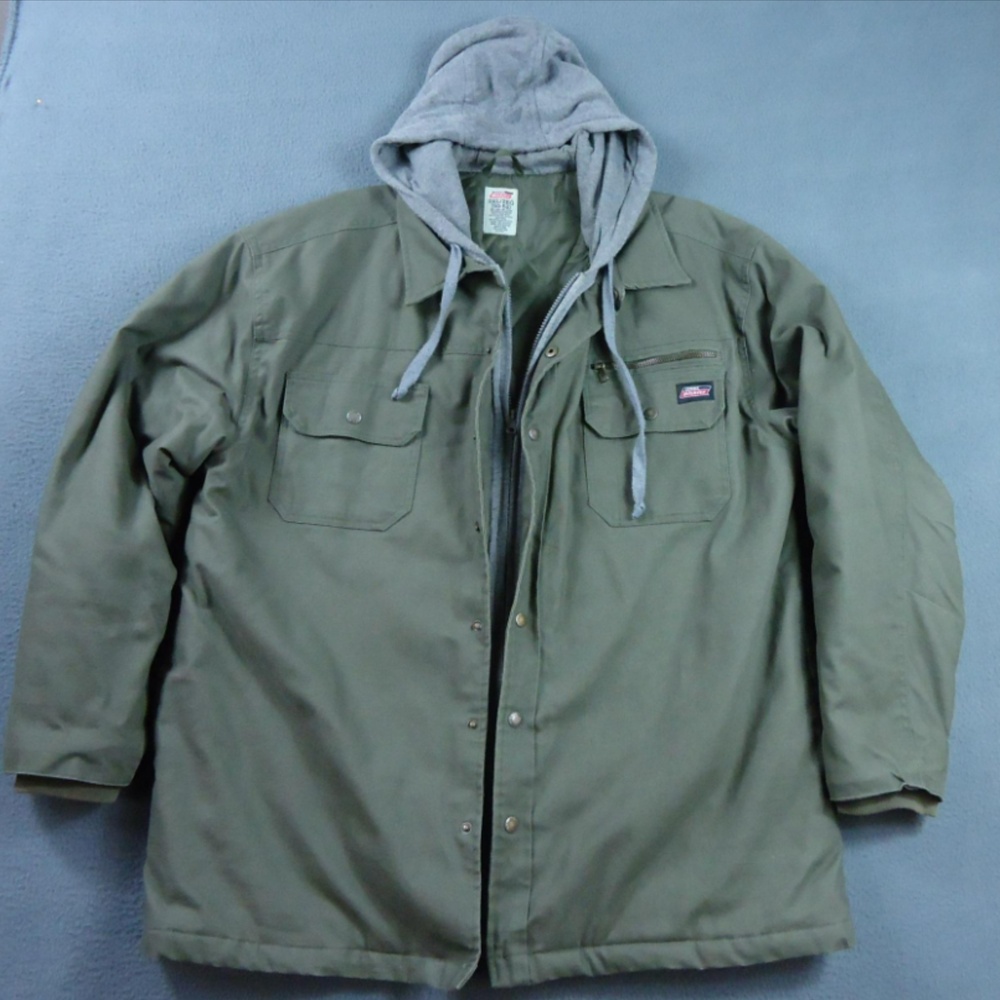 Dickies Jacket Men 2XL Green Quilted Lined Hooded Work Chore Coat Insulated 5319